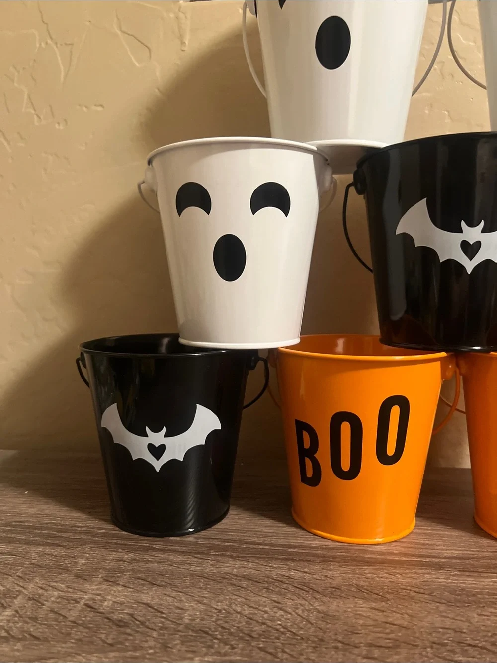 Target Bullseye Metal Halloween Buckets Pails Ghost Boo Bats NWT